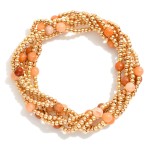 Wholesale set Six Beaded Stretch Bracelets Metal Tones Stone D