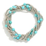 Wholesale set Six Beaded Stretch Bracelets Metal Tones Stone D