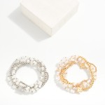 Wholesale set Five Beaded Stretch Bracelets Metal Tones Faceted Beads Clover Acc