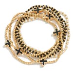 Wholesale set Seven Beaded Stretch Bracelets Metal Tones Pearls Enamel Criss Cro