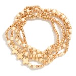 Wholesale set Five Beaded Stretch Bracelets Metal Tones Stone D