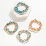 Wholesale set Five Beaded Stretch Bracelets Metal Tones Stone D