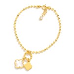 Wholesale gold Dipped Ball Chain Charm Bracelet Twisted Metal Circle Two Clover