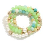 Wholesale set Four Beaded Stretch Bracelets Semi Precious Stone Pearls Faceted B
