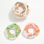 Wholesale set Four Beaded Stretch Bracelets Semi Precious Stone Pearls Faceted B