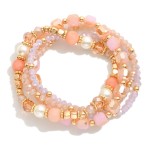 Wholesale set Four Beaded Bracelets Faceted Beads Semi Precious Stones Pearls D