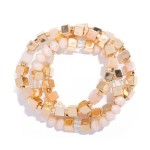 Wholesale set Three Square Beaded Stretch Bracelets Metal Tones Stone L