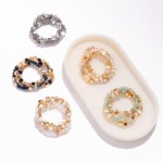 Wholesale set Three Square Beaded Stretch Bracelets Metal Tones Stone L