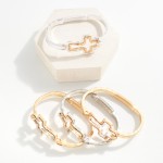 Wholesale hammered Metal Hinged Bangle Bracelet Hollow Cross Accent D