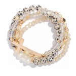 Wholesale set Four Beaded Stretch Bracelets Stone Beads Metal East West Cross D