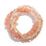 Wholesale set Four Beaded Stretch Bracelets Stone Beads Metal East West Cross D