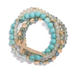 Wholesale set Four Beaded Stretch Bracelets Stone Beads Metal East West Cross D