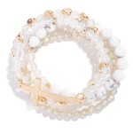 Wholesale set Four Beaded Stretch Bracelets Stone Beads Metal East West Cross D
