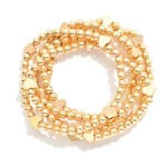 Wholesale set Five Metal Beaded Stretch Bracelets Dainty Metal Heart Beads D
