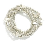 Wholesale set Five Metal Beaded Stretch Bracelets Dainty Metal Heart Beads D