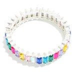 Wholesale linked Rectangle Cut Glass Crystal Rhinestones Stretch Bracelet D