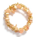 Wholesale set Three Stone Beaded Stretch Bracelets Metal Tones D