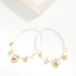 Wholesale pearl Beaded Stretch Bracelet Vintage Porcelain Pink Rose Heart Charm