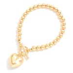 Wholesale metal Beaded Bracelet Puffy Heart Charm Toggle Clasp D