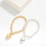 Wholesale metal Beaded Bracelet Puffy Heart Charm Toggle Clasp D