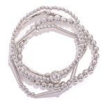 Wholesale set Four Metal Beaded Stretch Bracelets Tube Beads Rhinestone Detail D