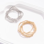 Wholesale set Four Metal Beaded Stretch Bracelets Tube Beads Rhinestone Detail D