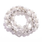 Wholesale set Three Metal Pearl Beaded Stretch Bracelets Glass Crystal Clover De