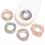 Wholesale set Four Beaded Stretch Bracelets Metal Tones Stone Faceted Beads D
