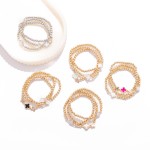 Wholesale set Three Metal Beaded Stretch Bracelets Pearl Enamel Clovers D