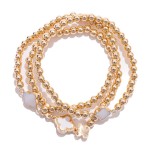 Wholesale set Three Metal Beaded Stretch Bracelets Pearl Enamel Clovers D