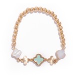 Wholesale metal Beaded Stretch Bracelet Enamel Acetate Clovers D