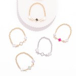 Wholesale metal Beaded Stretch Bracelet Enamel Acetate Clovers D