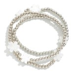 Wholesale set Three Metal Beaded Stretch Bracelets Pearl Flower Accents D