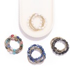 Wholesale set Four Beaded Stretch Bracelets Metal Tones Acetate Beads D