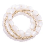 Wholesale set Four Beaded Stretch Bracelets Metal Tones Acetate Beads D
