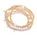 Wholesale set Four Beaded Stretch Bracelets Pearl Details D