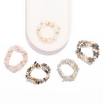 Wholesale set Two Stone Beaded Stretch Bracelets Metal Tones Glitter Beads D