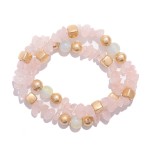 Wholesale set Two Stone Beaded Stretch Bracelets Metal Tones Glitter Beads D