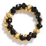 Wholesale set Three Beaded Stretch Bracelets Faceted Clover Beads Metal Tones D