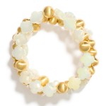 Wholesale set Three Beaded Stretch Bracelets Faceted Clover Beads Metal Tones D