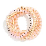 Wholesale set Five Beaded Stretch Bracelets Gold Details L