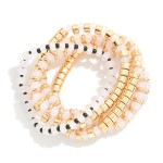 Wholesale set Five Beaded Stretch Bracelets Gold Details L