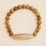 Stone Beaded Stretch Bracelet Featuring Vegan Leather "Blessed" Plate 

- Approximately 3" D