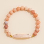 Stone Beaded Stretch Bracelet Featuring Vegan Leather "Fearless" Plate 

- Approximately 3" D