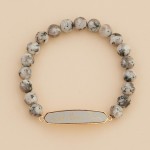 Stone Beaded Stretch Bracelet Featuring Vegan Leather "Faith Over Fear" Plate 

- Approximately 3" D