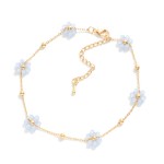 Wholesale chain Link Anklet Beaded Flower Stations D Extender L