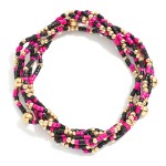 Wholesale set Six Seed Beaded Stretch Bracelets Metal Tones L
