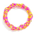 Wholesale set Six Seed Beaded Stretch Bracelets Metal Tones L