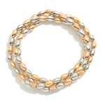 Wholesale set Three Oval Metal Beaded Stretch Bracelets D