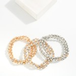 Wholesale set Three Oval Metal Beaded Stretch Bracelets D